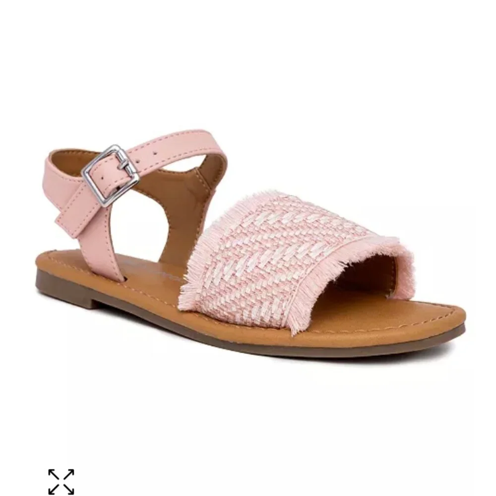 NIB Sugar Girl's Youth Size 4 Kid's Santine 2 Pink Flat Sandals Ankle Strap